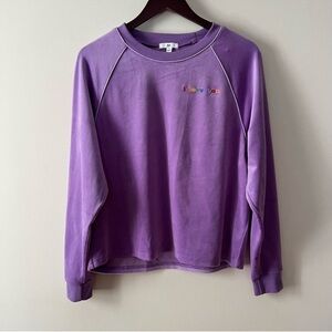 BP Purple Velour “I love you” round neck Graphic Pullover Sweater size Small NEW